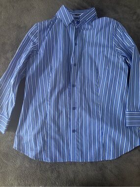 Blue and White Striped Shirt Casual Button-Up